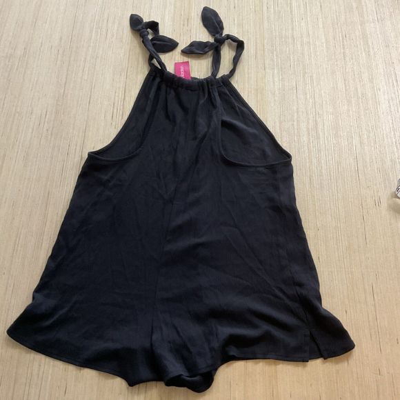 Xhilaration Kids Black Beach Cover Up Romper Size Medium 4-6 Tie Straps - Picture 2 of 5